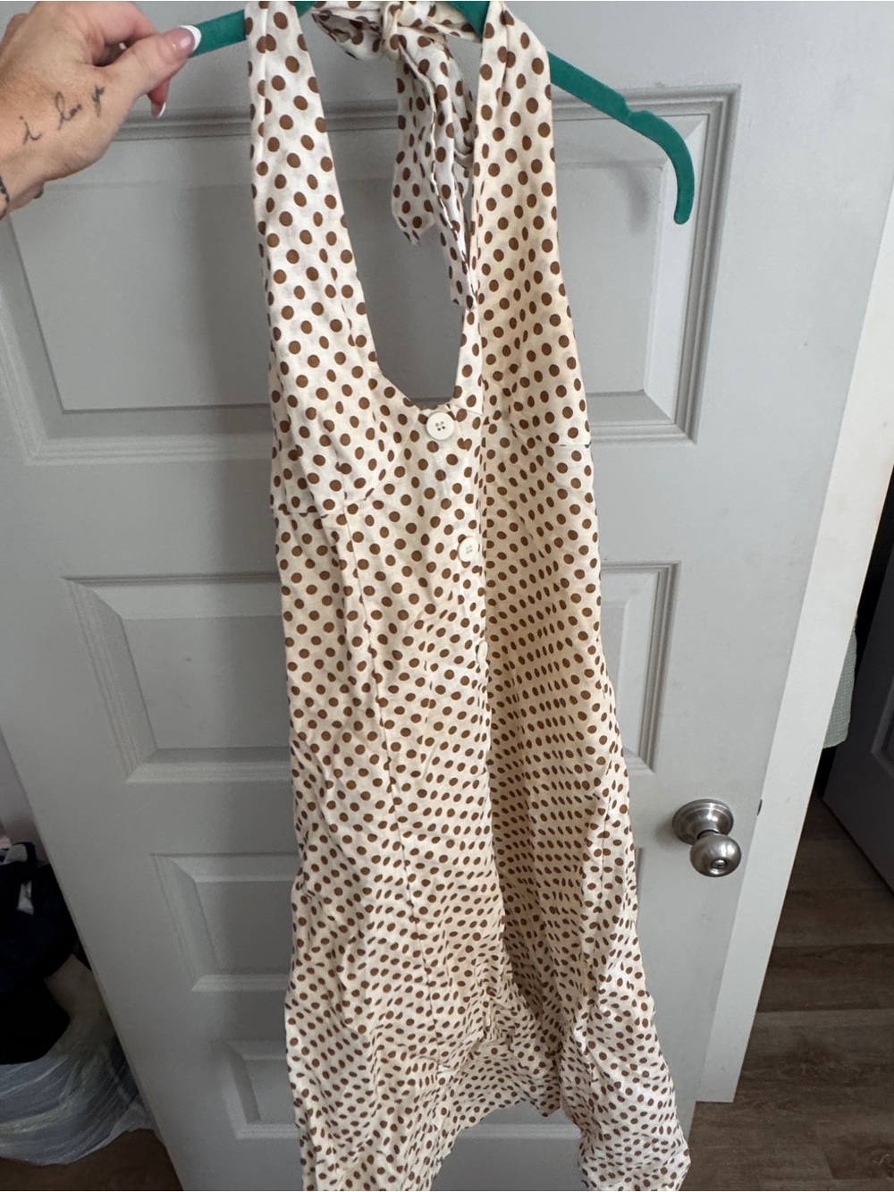 Zara Cream Dress with Brown Polka Dots